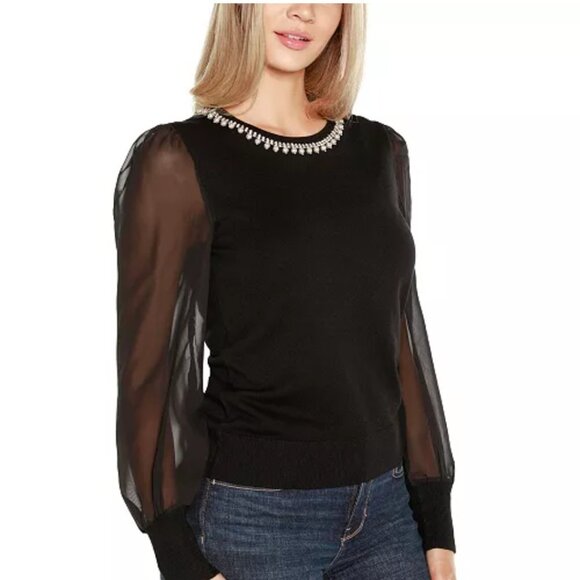 EUC Rio & Rian NY Black Embellished Neckline Sweater, Sz - M - Picture 4 of 13